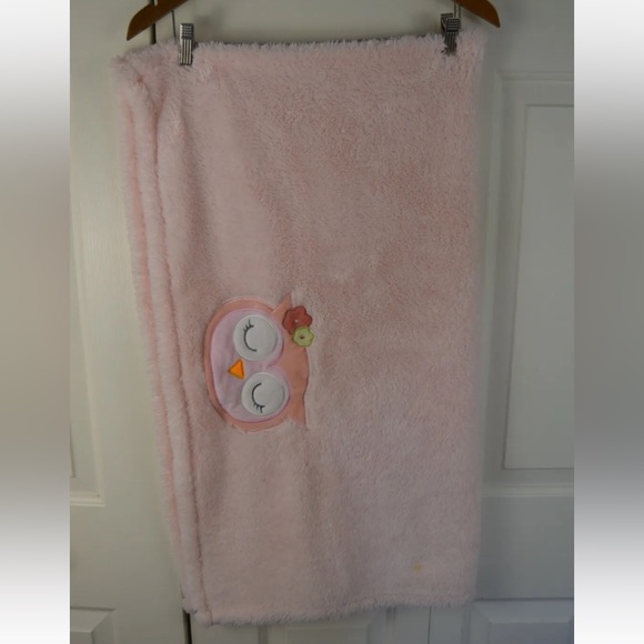 Mini Muffin Pink Owl Baby Blanket Green Flowers Plush Soft Lovey - Picture 2 of 7